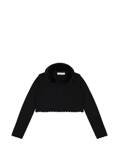 Abel & Lula faux-fur collar scalloped-edge cardigan