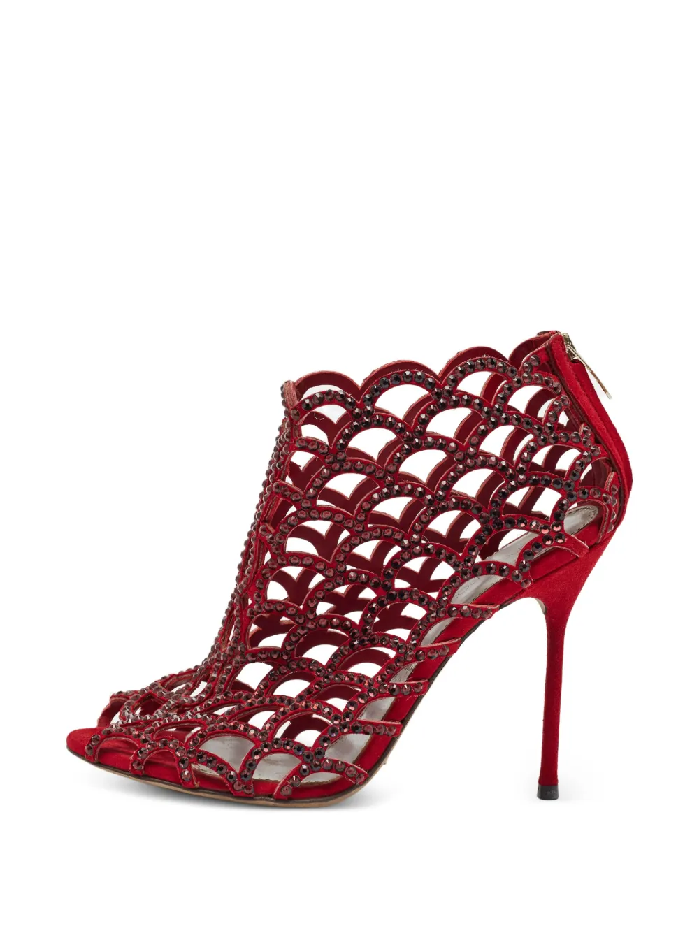 Sergio Rossi Vintage crystal-embellished ankle boots - Rot