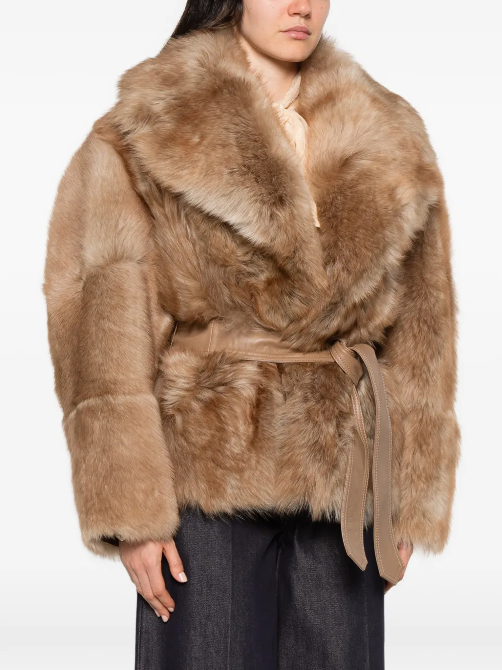 ZIMMERMANN Valiant belted shearling jacket Beige
