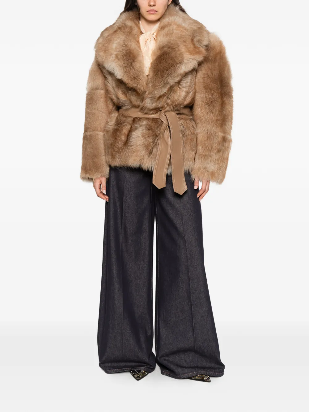 ZIMMERMANN Valiant belted shearling jacket Beige