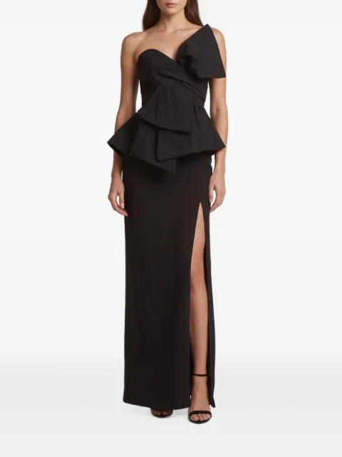 Marchesa Notte bow-detail one-shoulder maxi dress