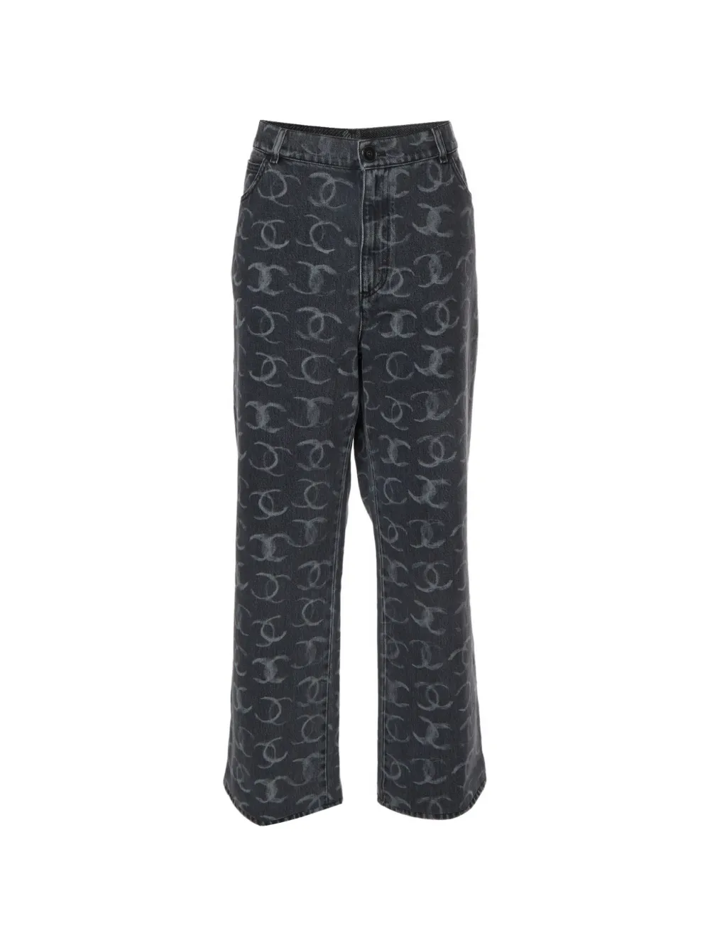 CHANEL Pre-Owned logo-print wide-le jeans - Grey