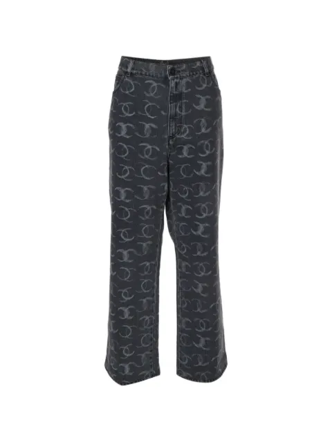 CHANEL Pre-Owned logo-print wide-le jeans