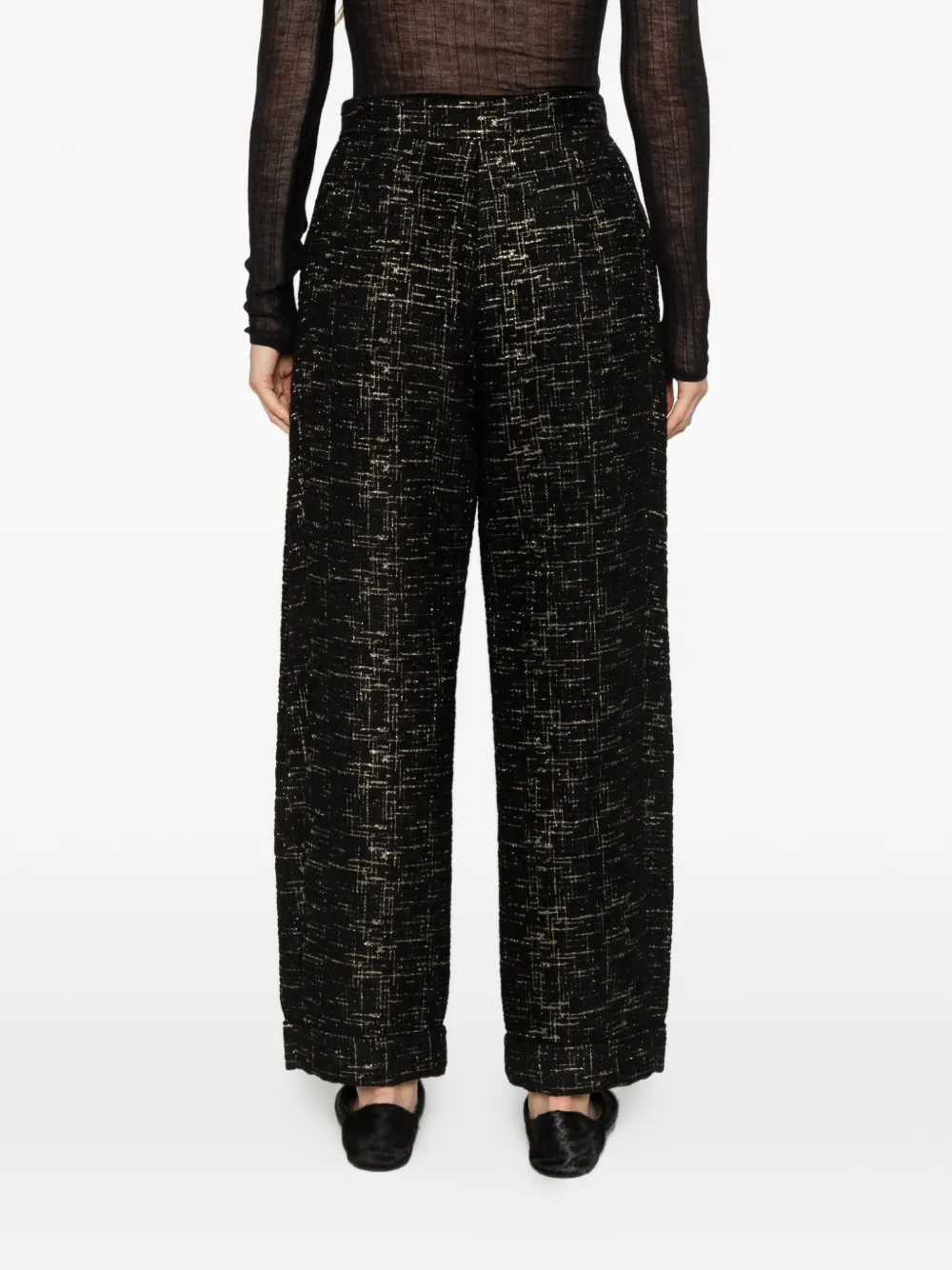 La DoubleJ pleated bouclé-knit trousers Zwart