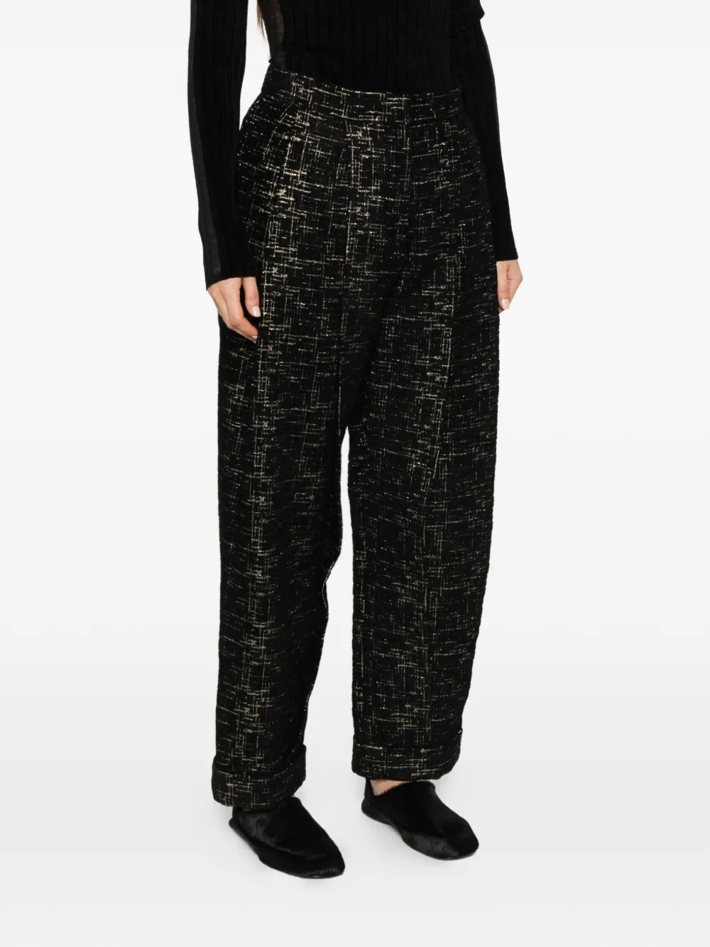 La DoubleJ pleated bouclé-knit trousers Zwart