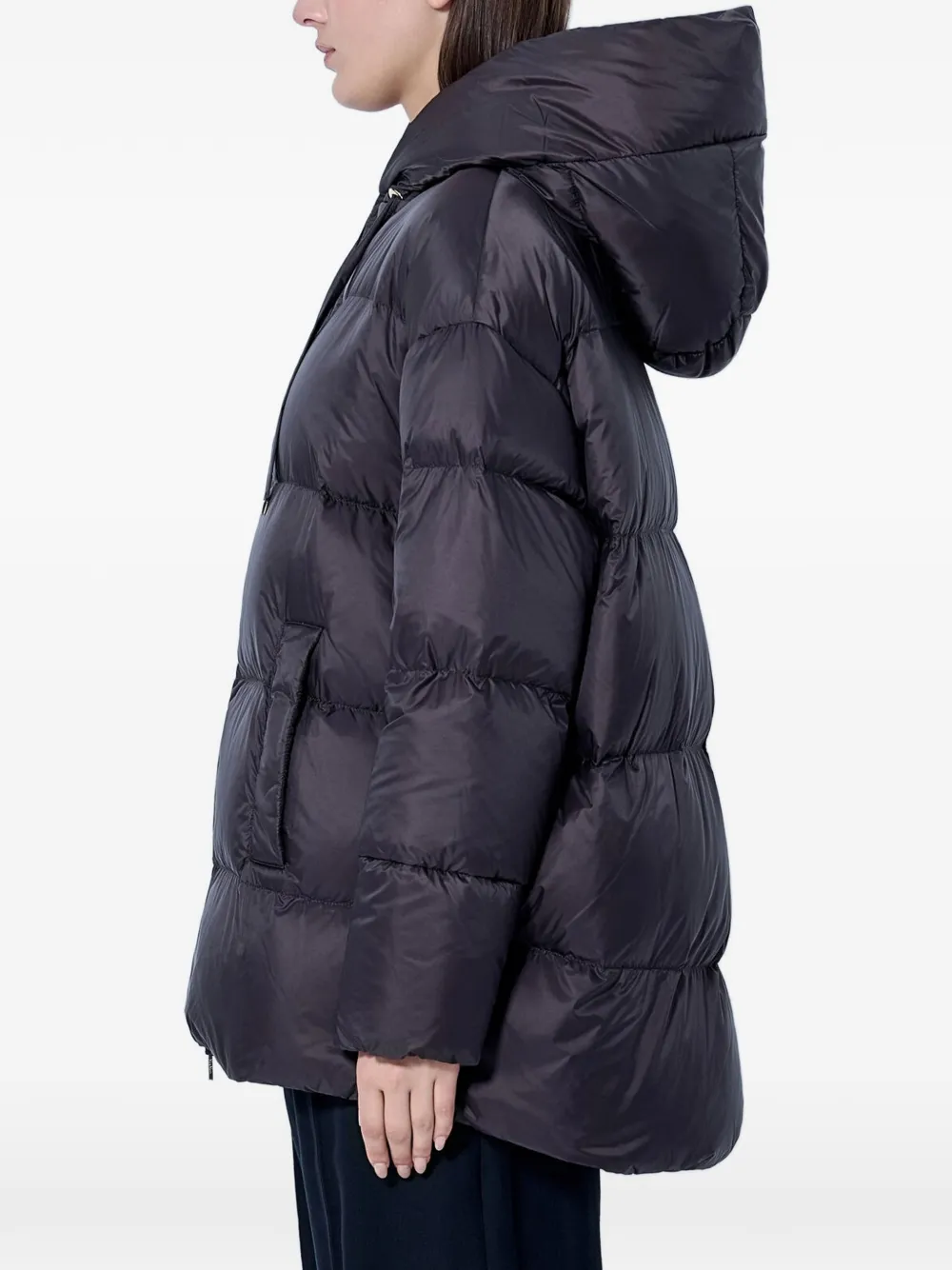 Max Mara Donsjack met capuchon en trekkoord Blauw