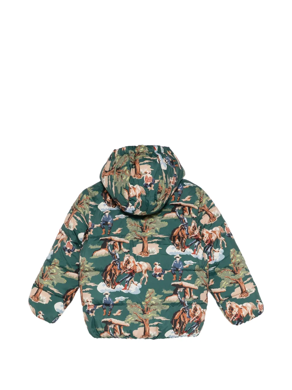 Stella McCartney Kids cowboy-print hooded puffer jacket Groen