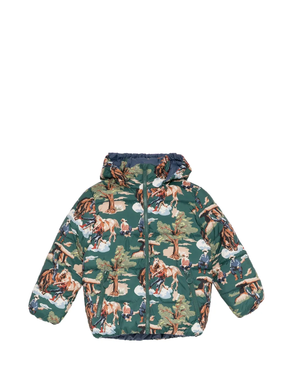 Stella McCartney Kids cowboy-print hooded puffer jacket - Verde