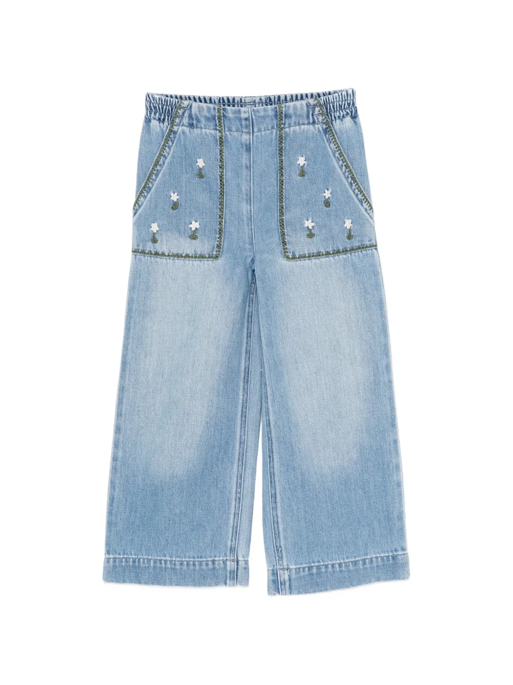 Stella McCartney Kids flower-embroidered jeans - Blu