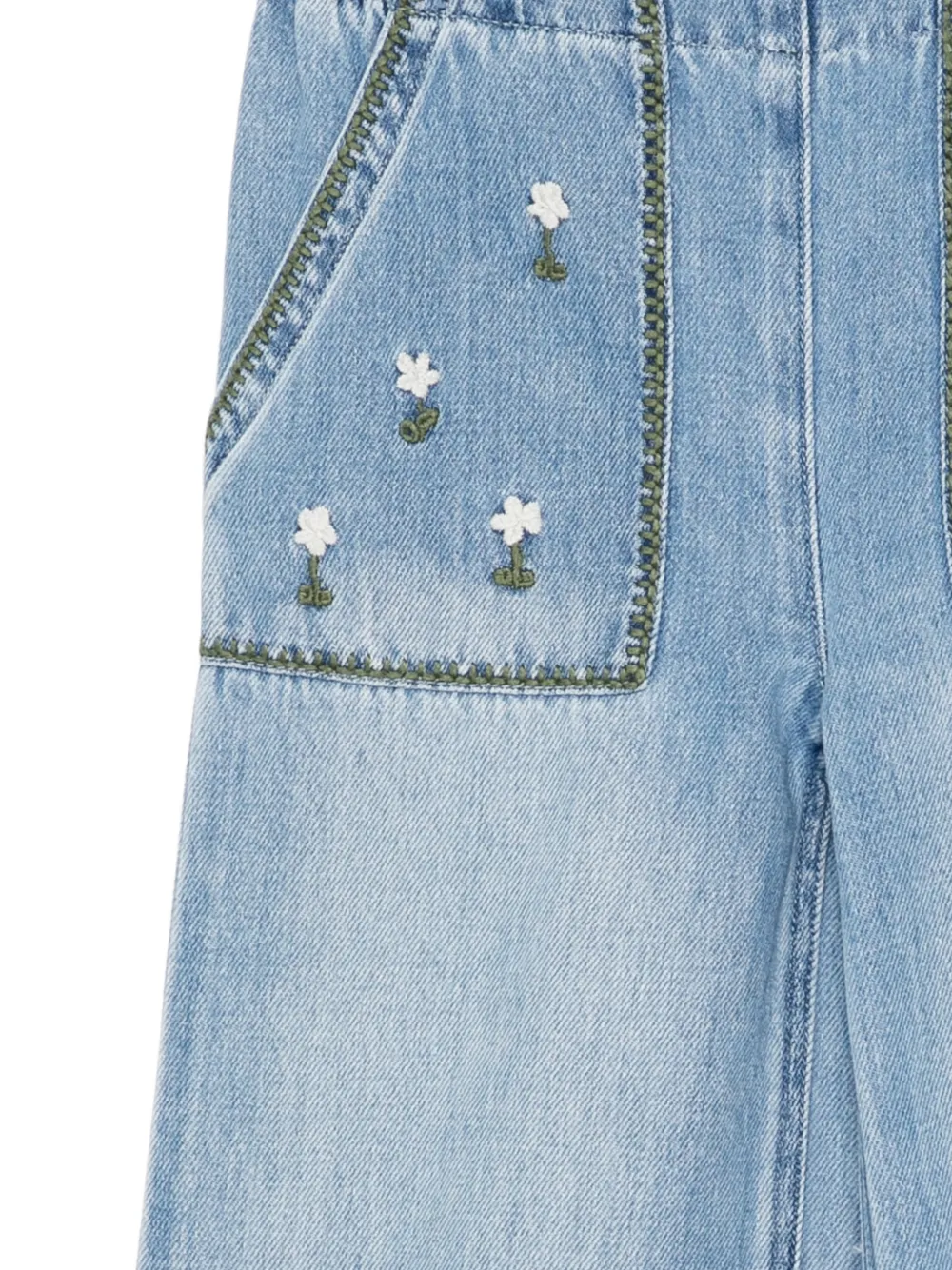 Stella McCartney Kids flower-embroidered jeans Blauw