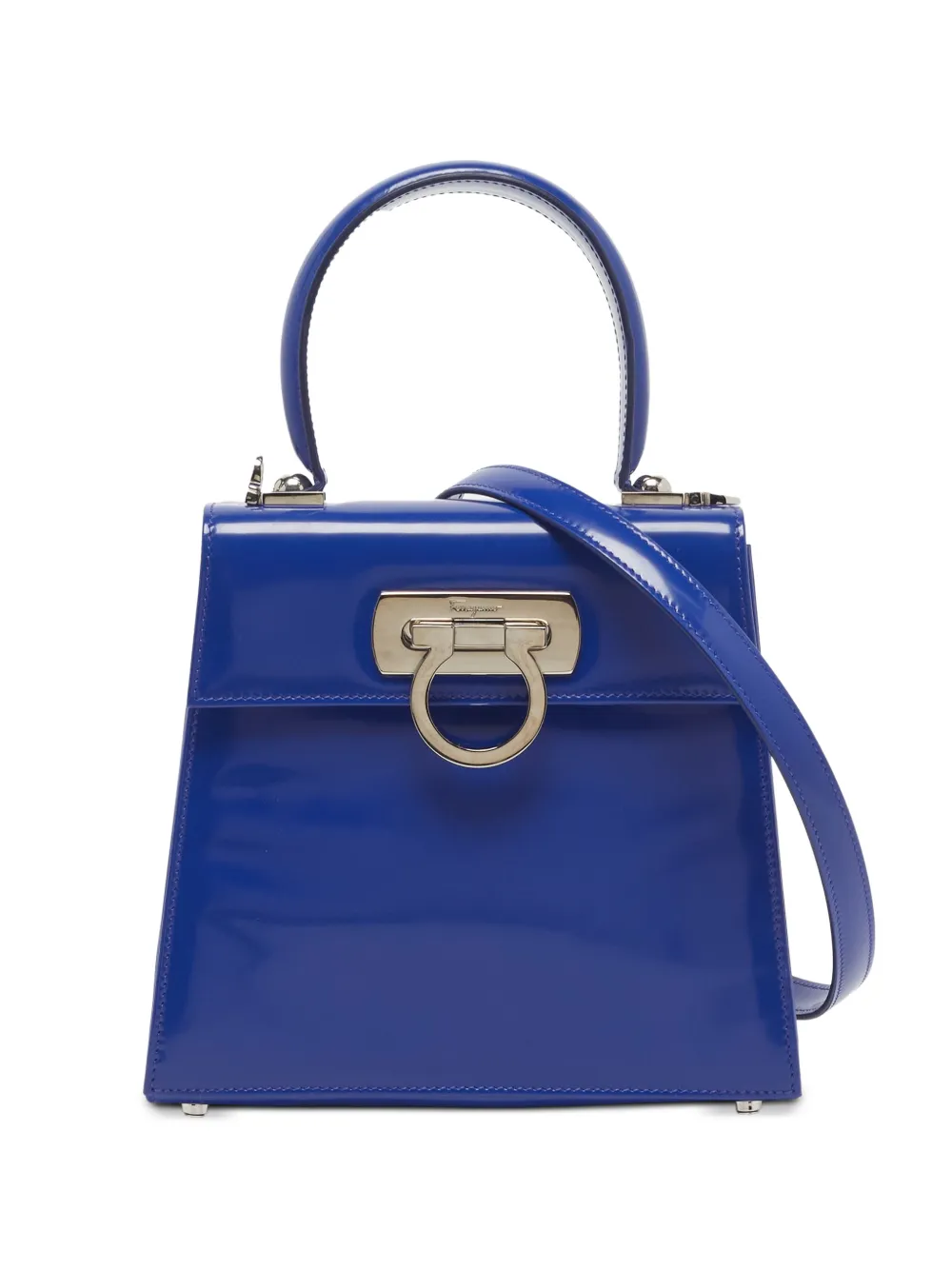 Ferragamo Pre-Owned small Gancio patent calf leather handle bag - Blue