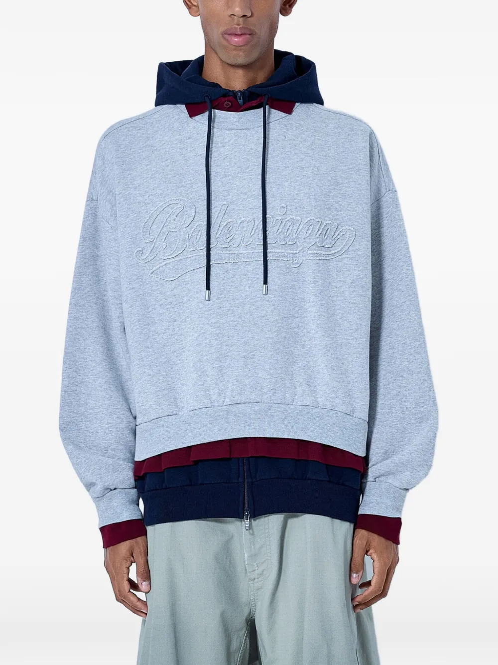 Balenciaga layered-effect embroidered hoodie - Grey