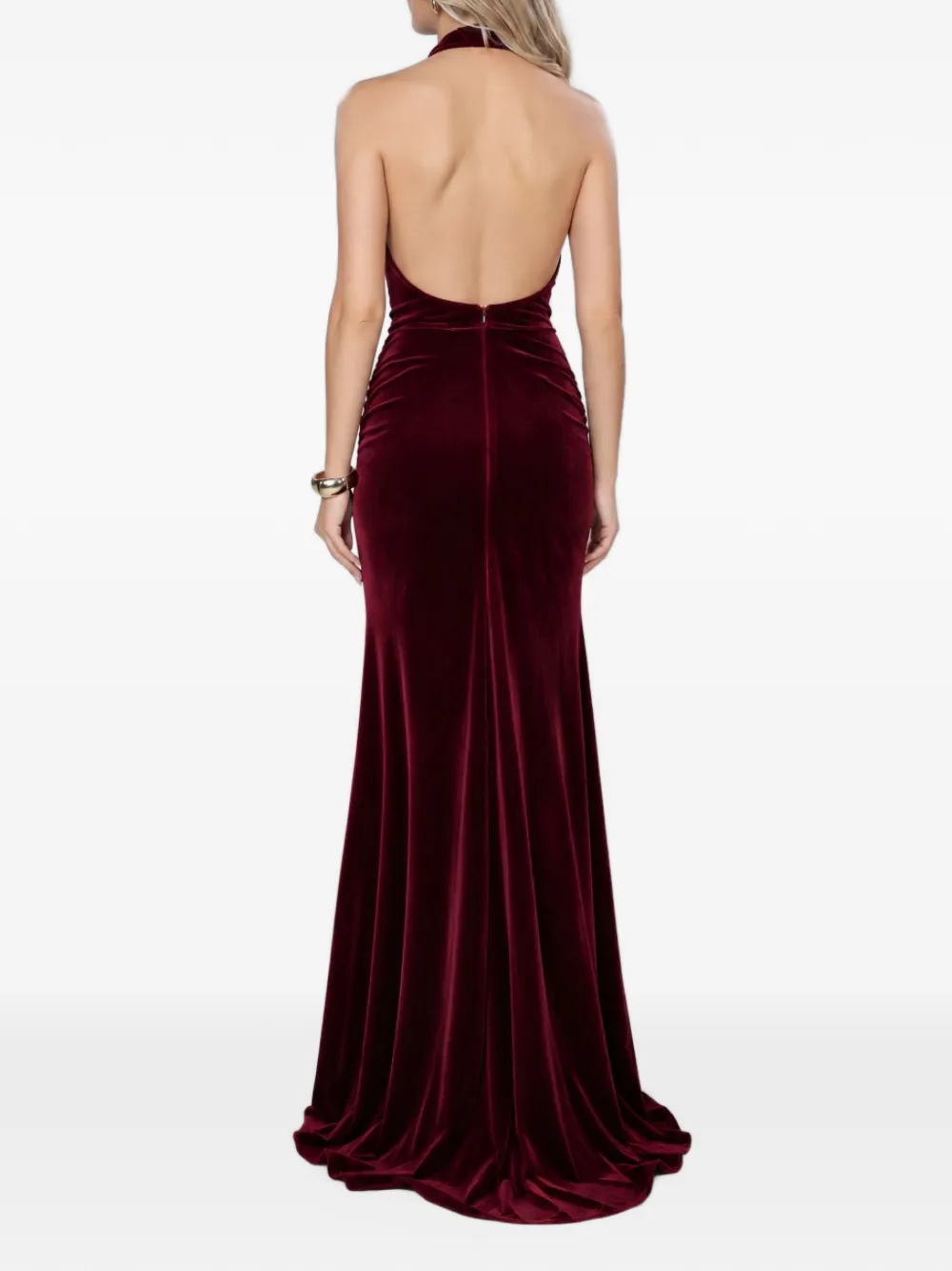 ROSERRY Sienna fluwelen avondjurk met gedraaid detail Rood