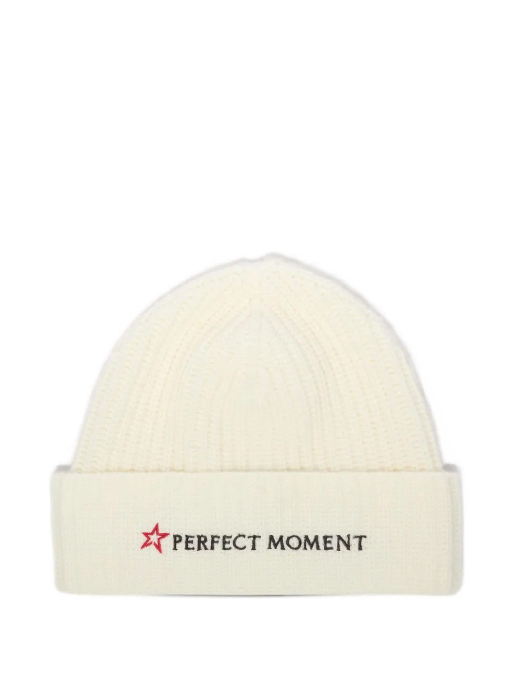 Perfect Moment logo-embroidered knitted beanie hat Beige