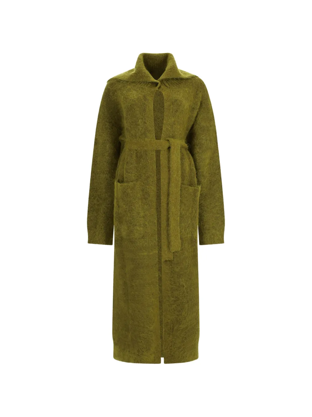 GANNI belted mohair-blend cardigan coat Groen