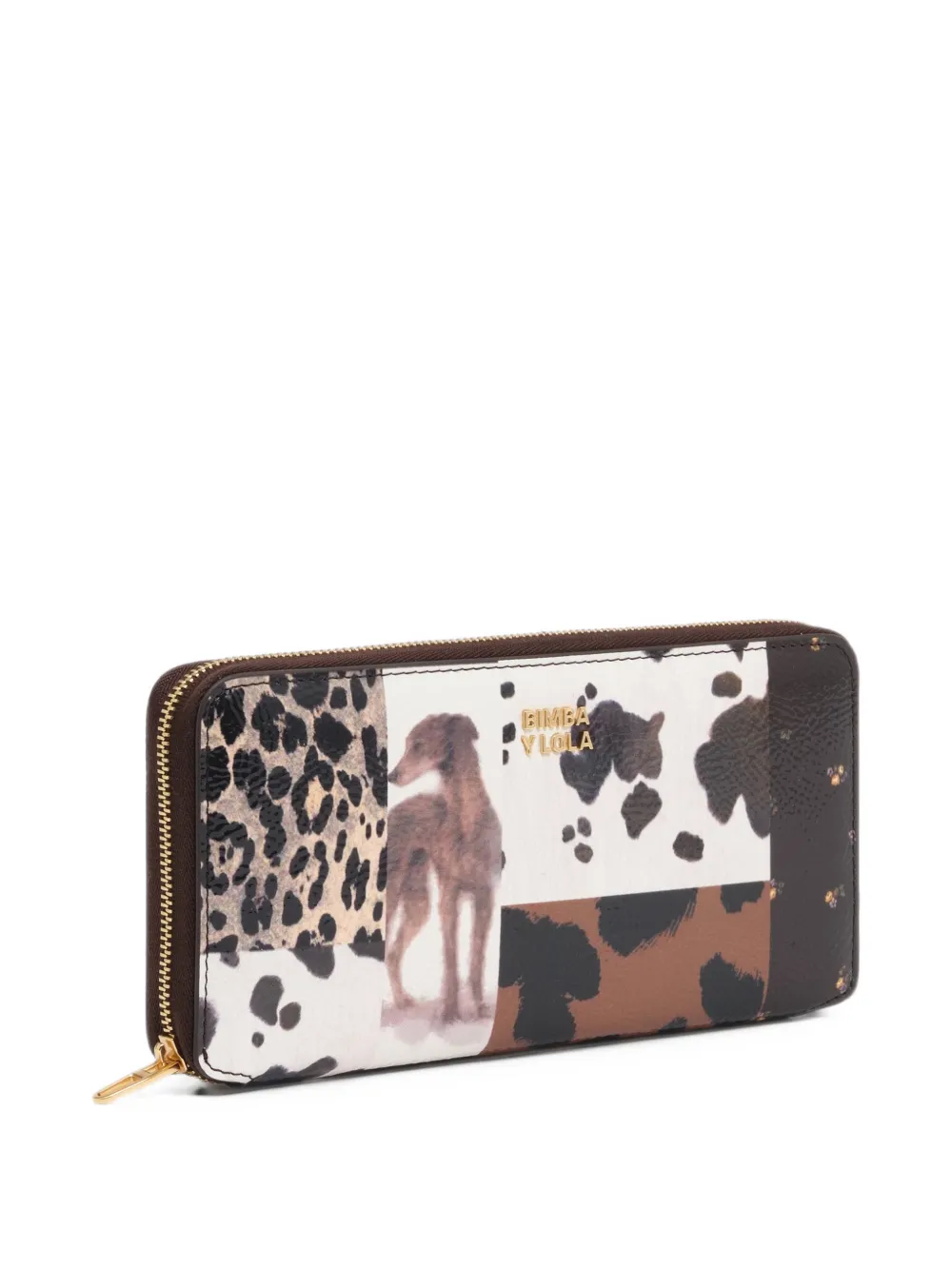BIMBA Y LOLA large chocolate patchwork zippered wallet Bruin