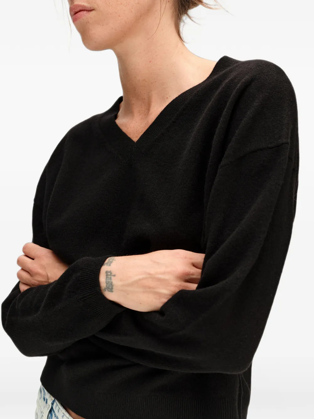 BIMBA Y LOLA dark-gray melange V-neck wool sweater Zwart