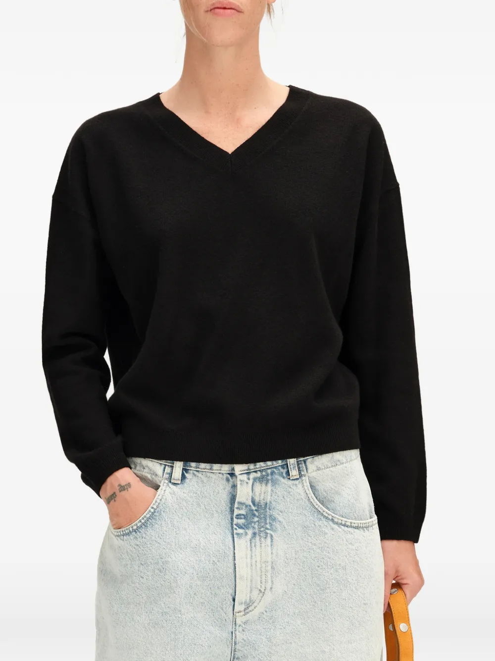 BIMBA Y LOLA dark-gray melange V-neck wool sweater Zwart