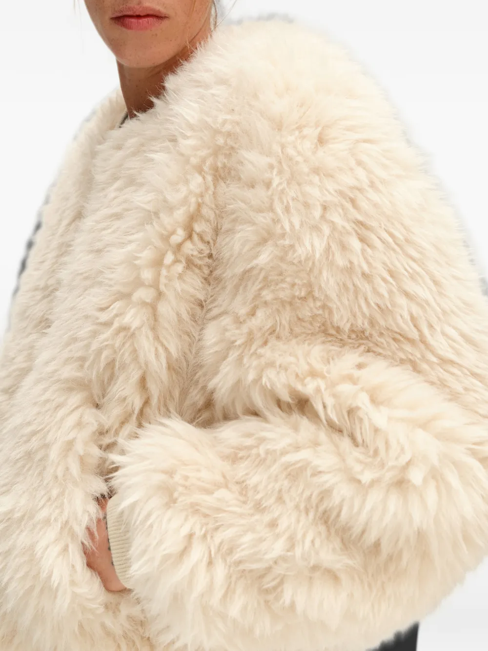 BIMBA Y LOLA ivory fur bomber jacket Beige