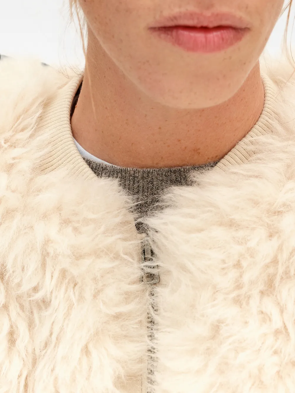 BIMBA Y LOLA ivory fur bomber jacket Beige