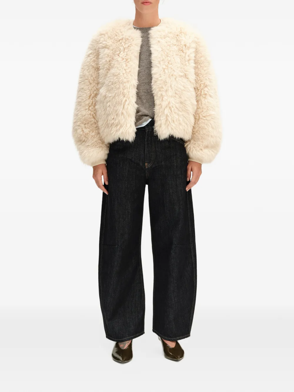 BIMBA Y LOLA ivory fur bomber jacket Beige
