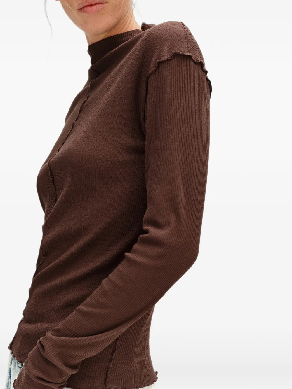 BIMBA Y LOLA fitted chocolate ribbed T-shirt Bruin