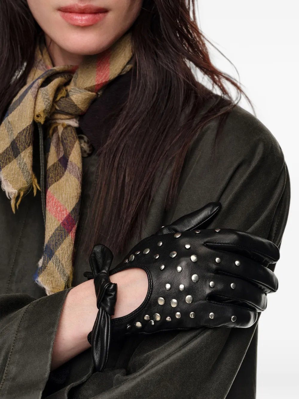 BIMBA Y LOLA black leather heart gloves Zwart
