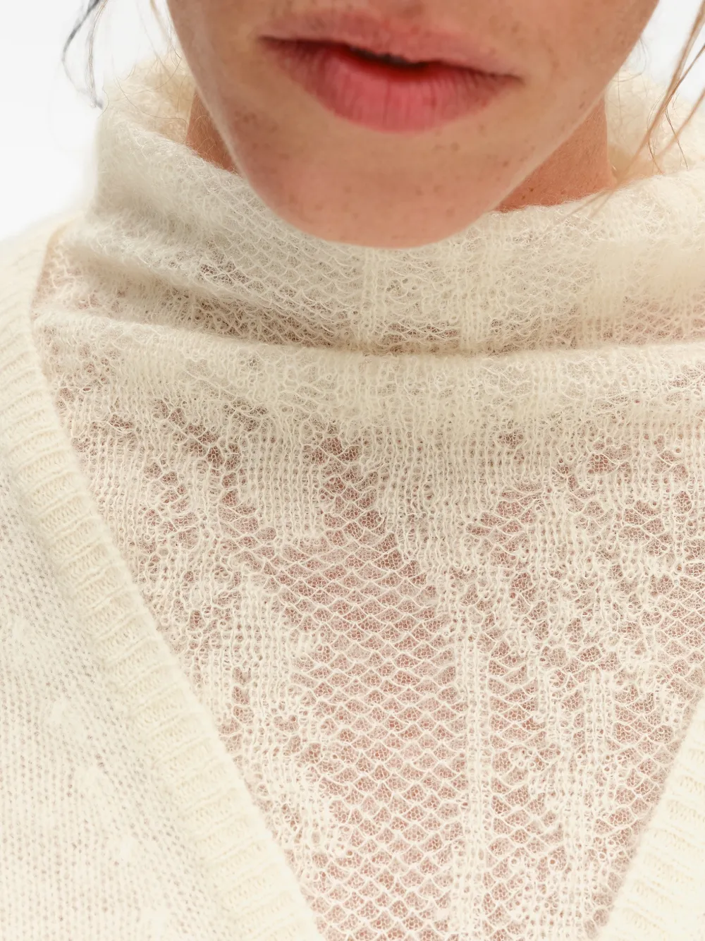 BIMBA Y LOLA ivory wool openwork high-neck sweater Beige