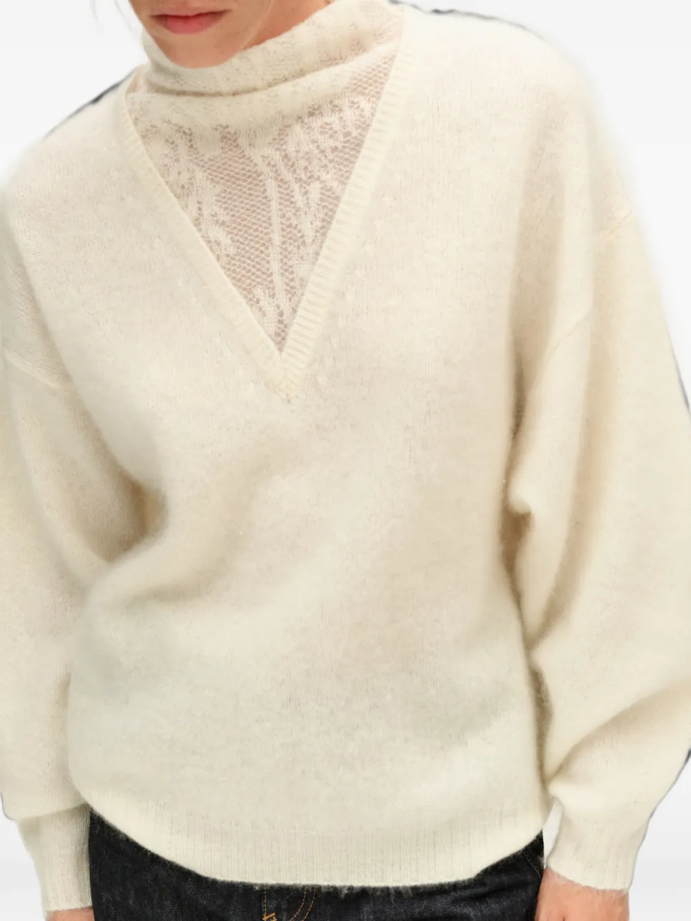 BIMBA Y LOLA ivory wool openwork high-neck sweater Beige