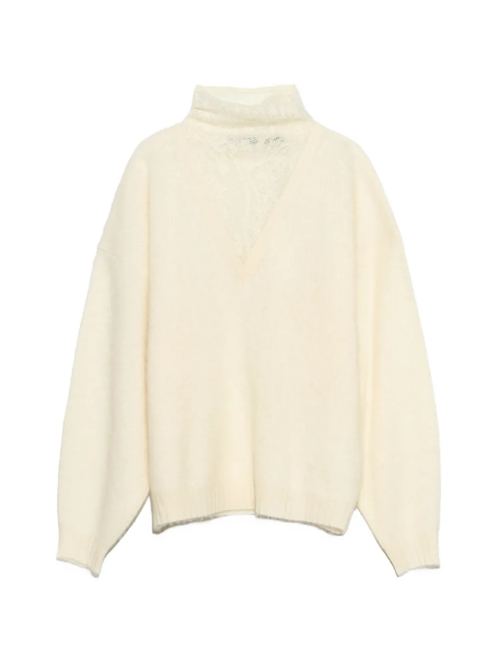 BIMBA Y LOLA ivory wool openwork high-neck sweater Beige