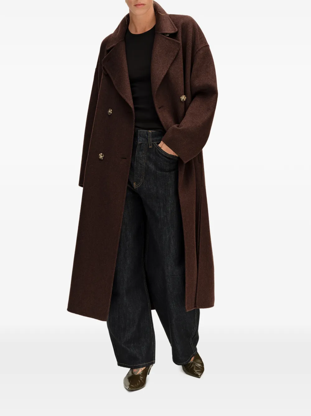BIMBA Y LOLA dark chocolate reversible midi coat Bruin