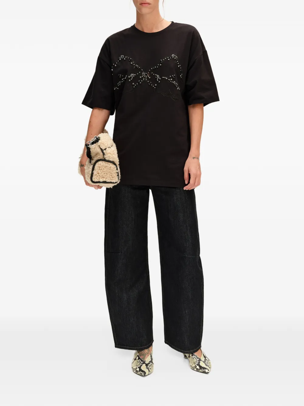BIMBA Y LOLA black stones oversize T-shirt Zwart
