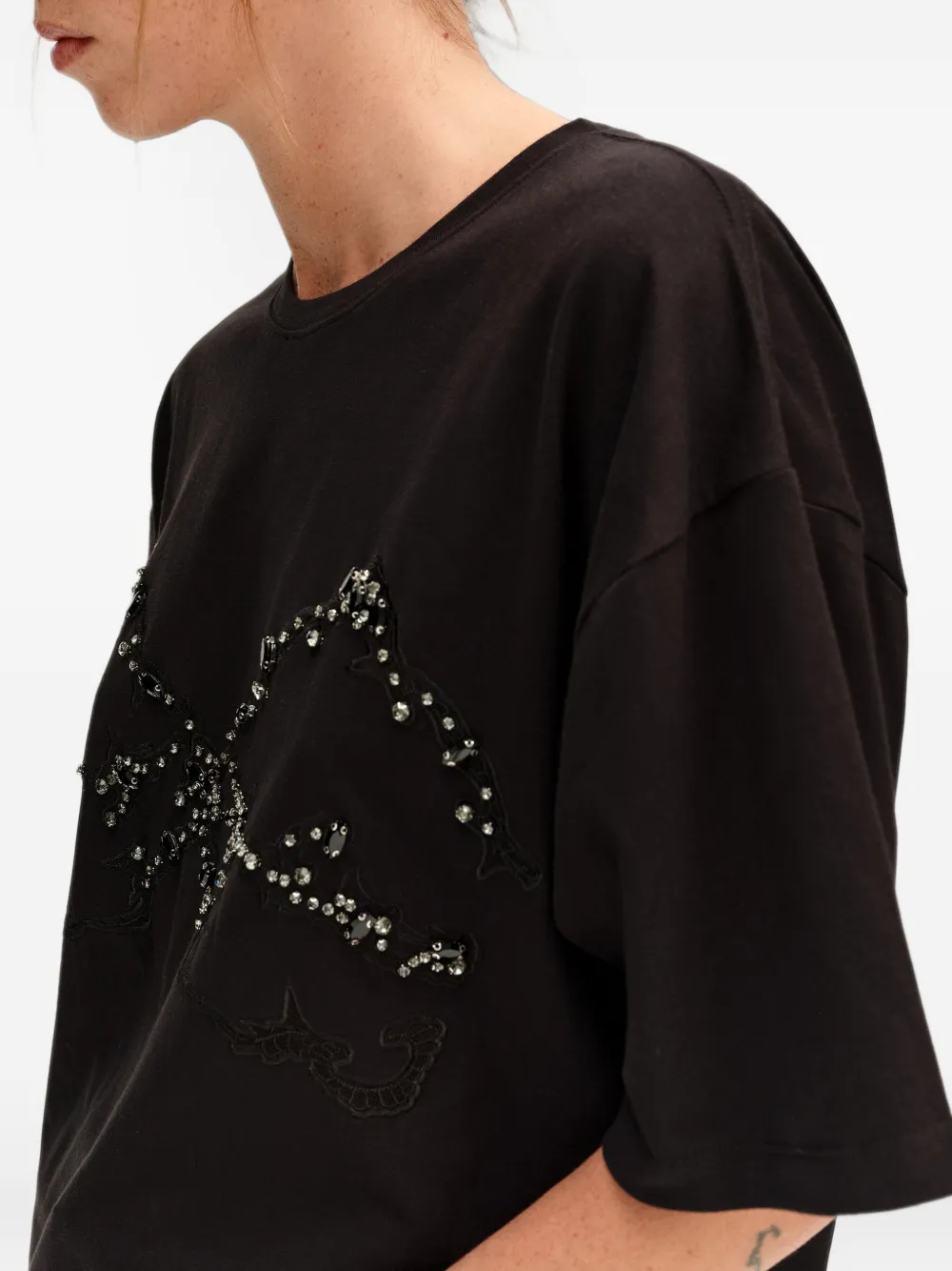 BIMBA Y LOLA black stones oversize T-shirt Zwart