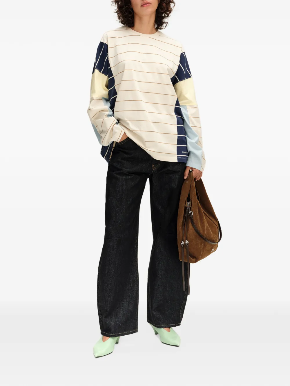 BIMBA Y LOLA ivory multi-striped oversize T-shirt Beige