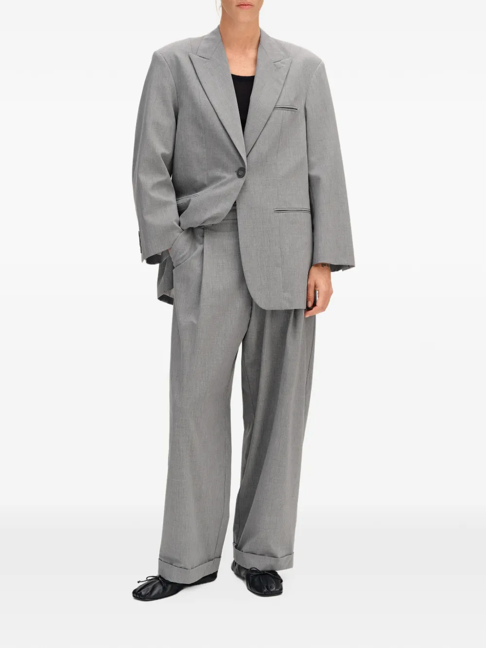 BIMBA Y LOLA light grey maxi coat with a double-breasted tailor cut and lapels Grijs
