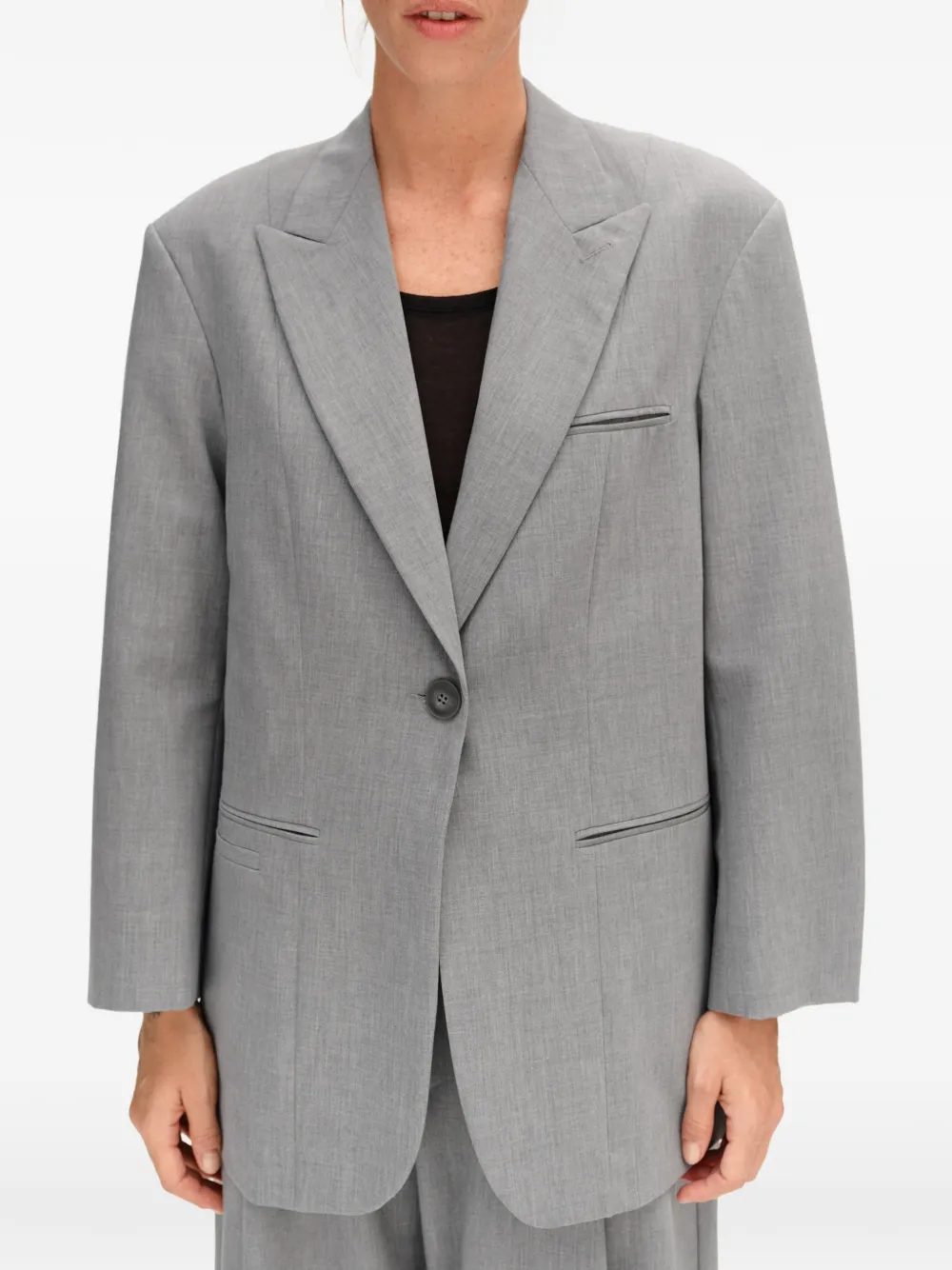 BIMBA Y LOLA light grey maxi coat with a double-breasted tailor cut and lapels Grijs