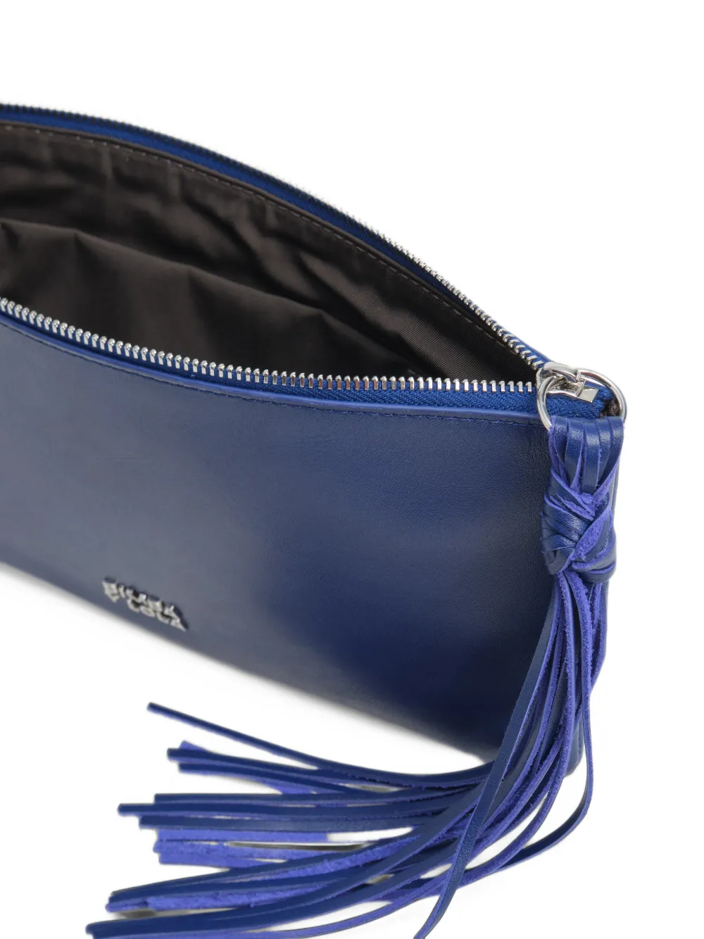 BIMBA Y LOLA electric blue leather clutch bag with medium zipper closure Blauw