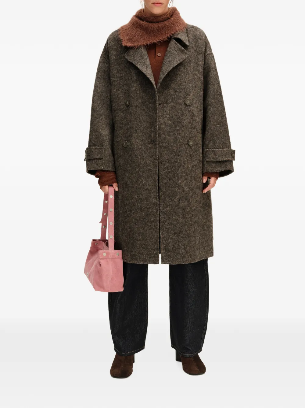 BIMBA Y LOLA double-sided overcoat with a medium-length belt dark taupe Bruin