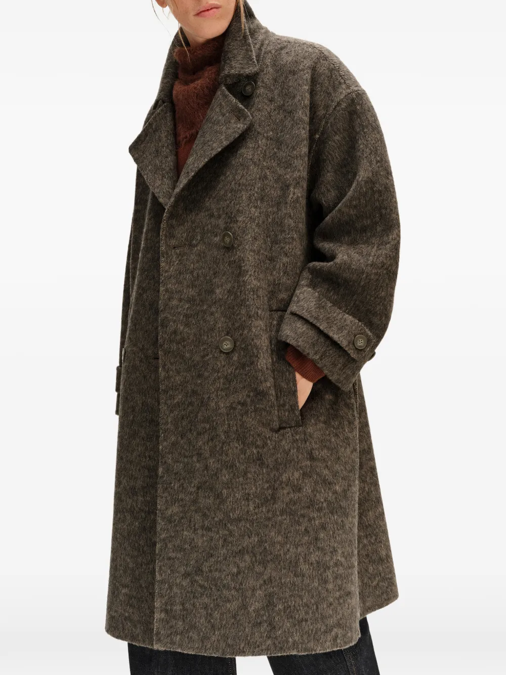 BIMBA Y LOLA double-sided overcoat with a medium-length belt dark taupe Bruin