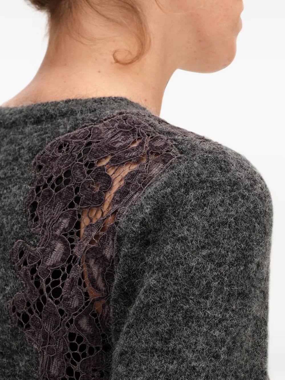 BIMBA Y LOLA dark gray melange mohair and lace cardigan Grijs