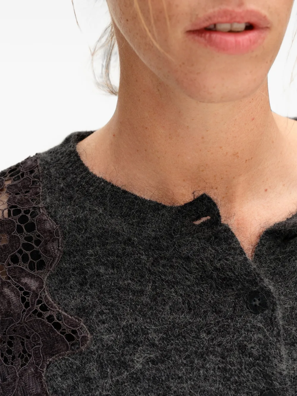 BIMBA Y LOLA dark gray melange mohair and lace cardigan Grijs