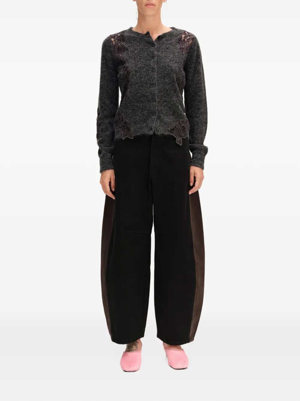 BIMBA Y LOLA dark gray melange mohair and lace cardigan Grijs