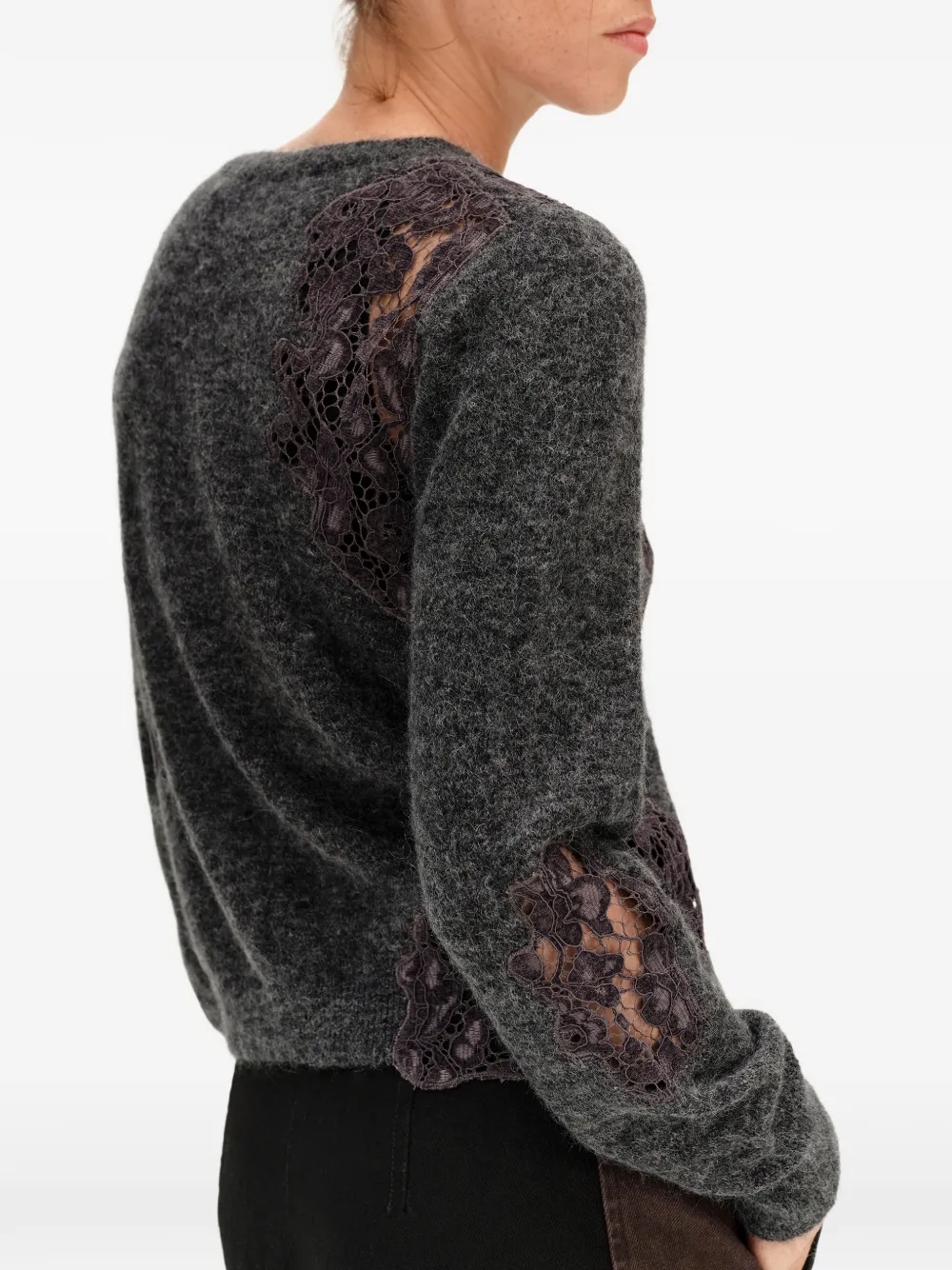 BIMBA Y LOLA dark gray melange mohair and lace cardigan Grijs