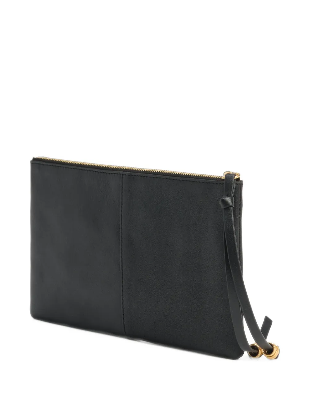 BIMBA Y LOLA black leather medium zipper clutch toiletry bag Zwart