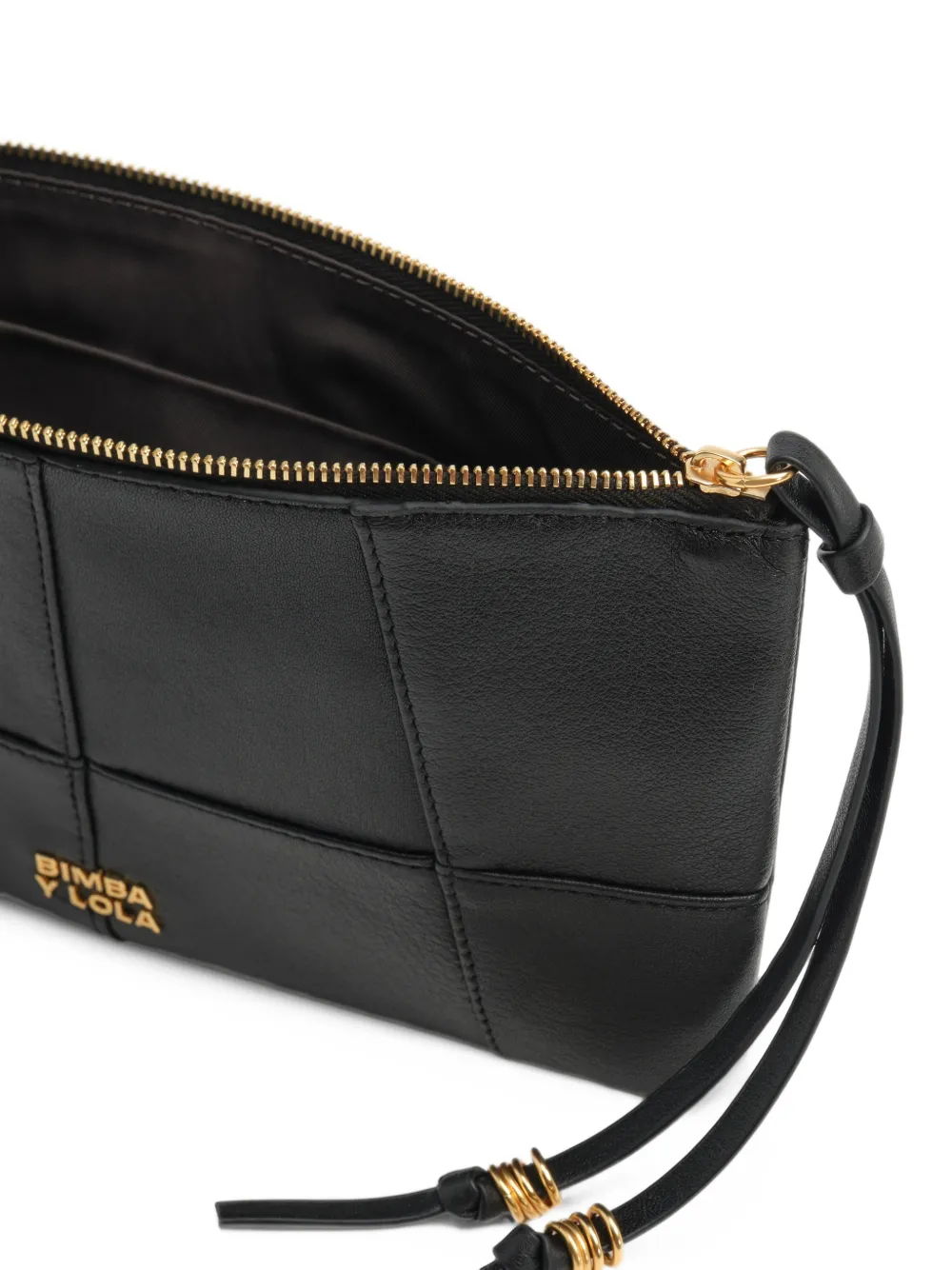 BIMBA Y LOLA black leather medium zipper clutch toiletry bag Zwart