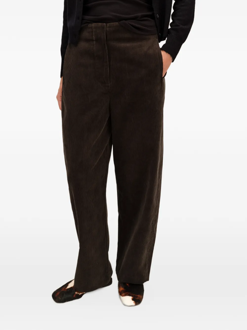 BIMBA Y LOLA dark-chocolate corduroy barrel-leg trousers Bruin