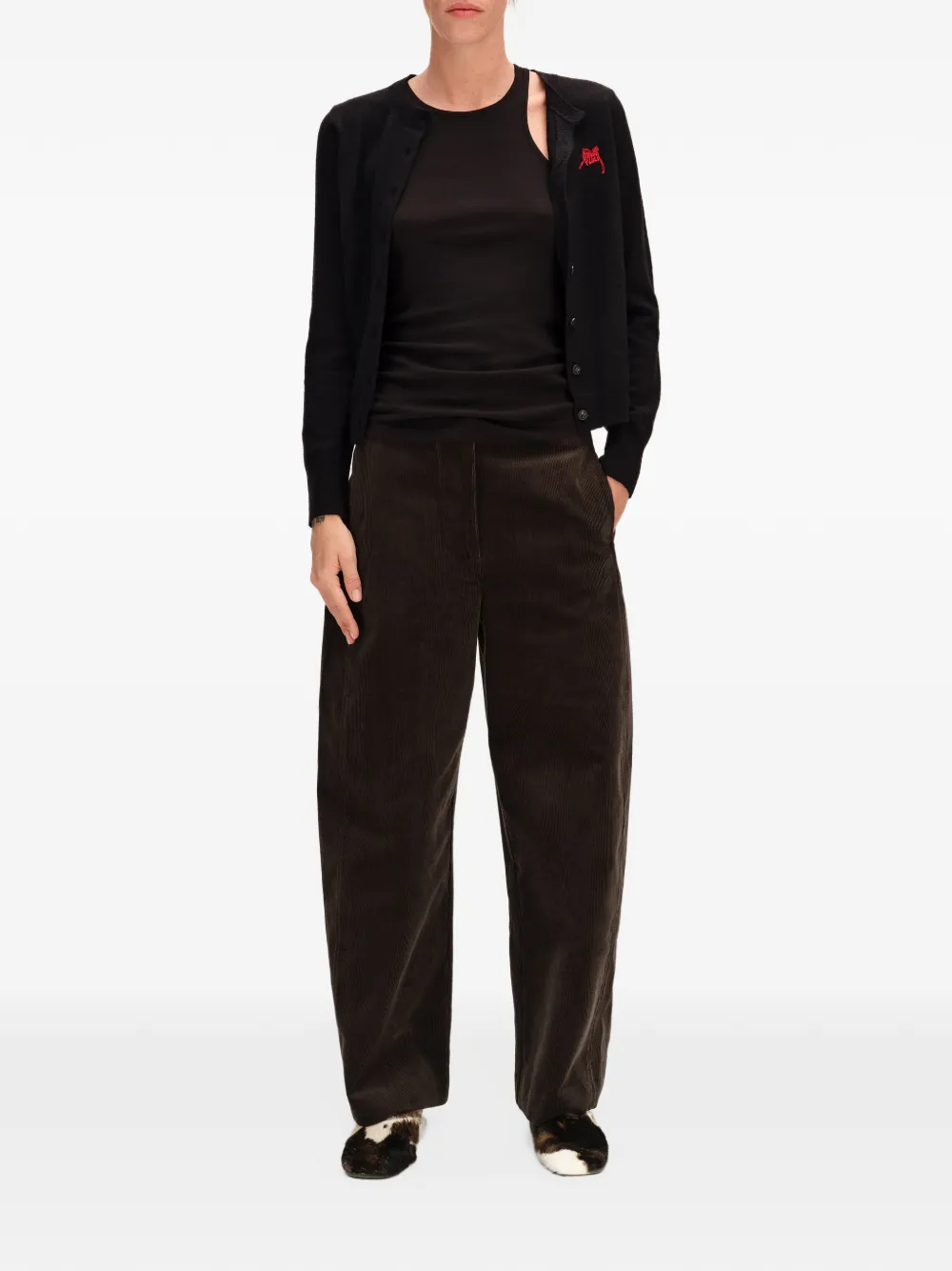 BIMBA Y LOLA dark-chocolate corduroy barrel-leg trousers Bruin