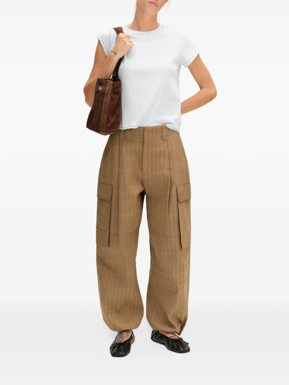 BIMBA Y LOLA light-brown checked cargo trousers Bruin