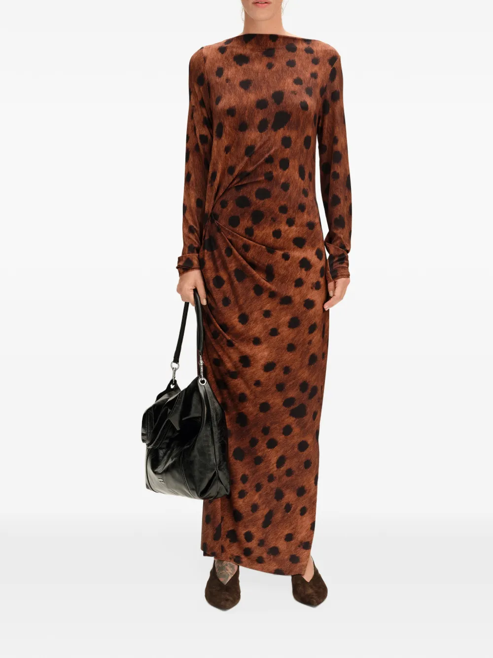 BIMBA Y LOLA deer black and brown ruched fitted dress Bruin