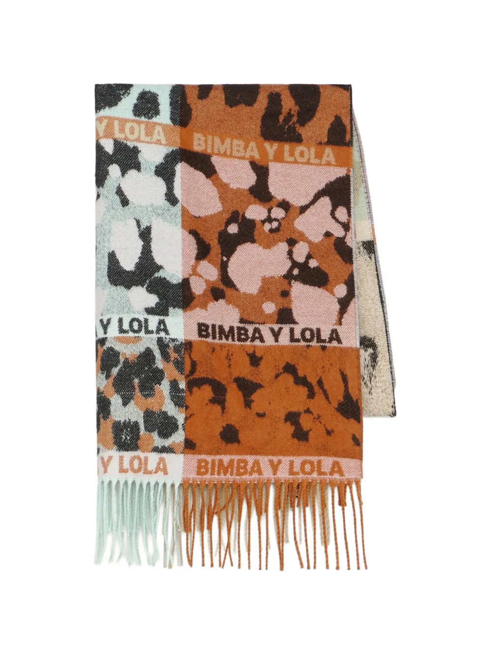 BIMBA Y LOLA shawl with animal print stripes and burnt orange logos Oranje